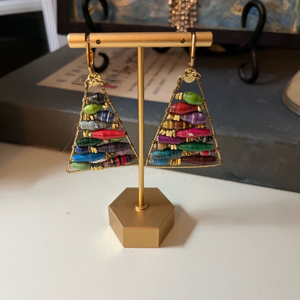 Colorful Beaded Triangle Earrings - Picture 2 of 5